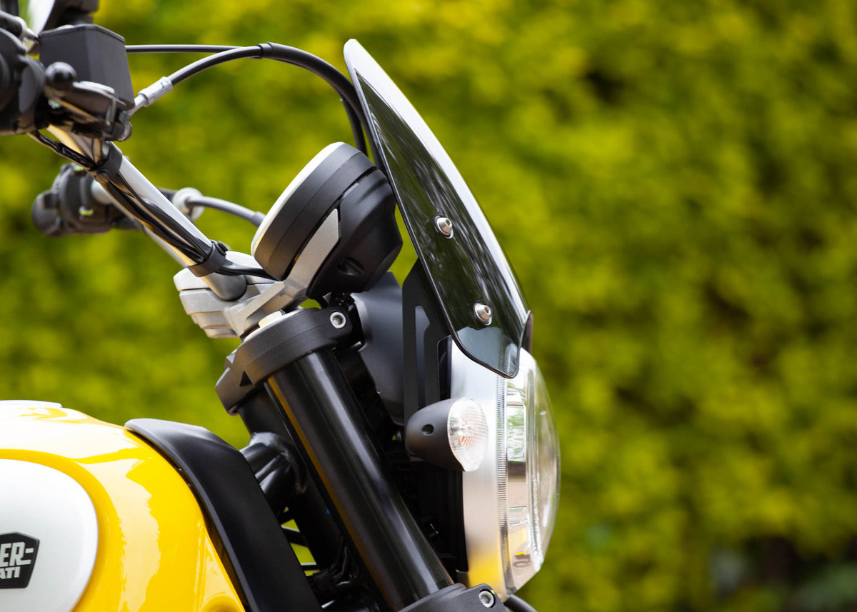Ducati Scrambler with clear tinted Dart Flyscreen